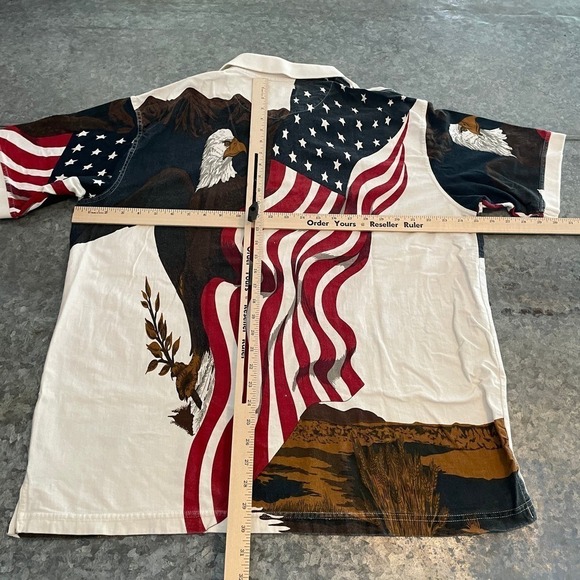 Vintage American Eagle USA Flag All Over Print Polo Shirt Mens XXL Royale Air - Picture 6 of 8